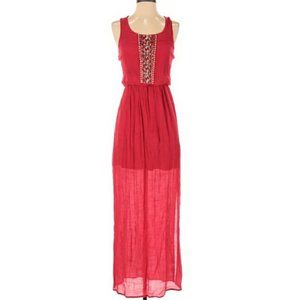 Love Reign Red Embroidered High Low Maxi Dress
